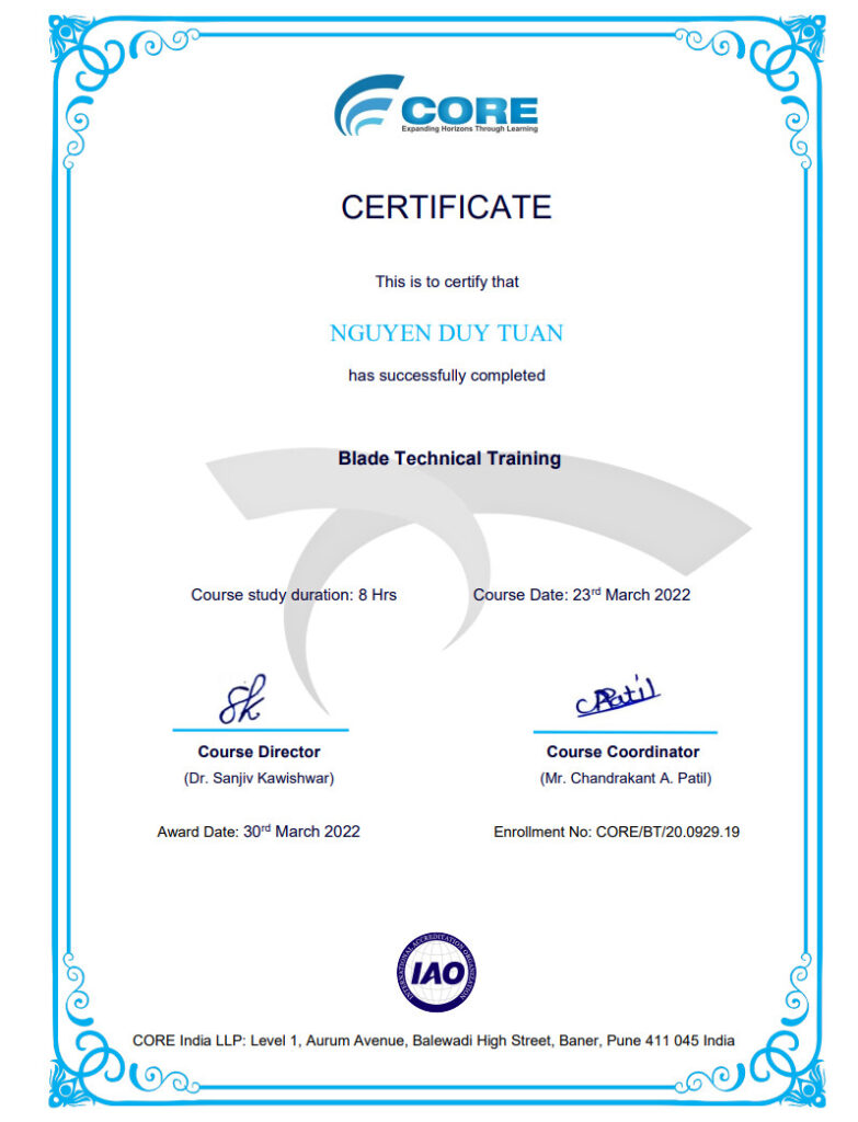 Chứng chỉ Blade Technical Training