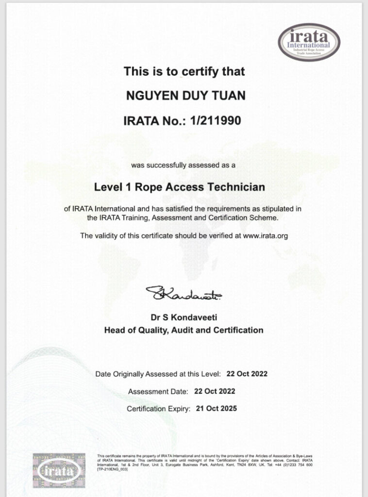 Chứng chỉ Rope Access